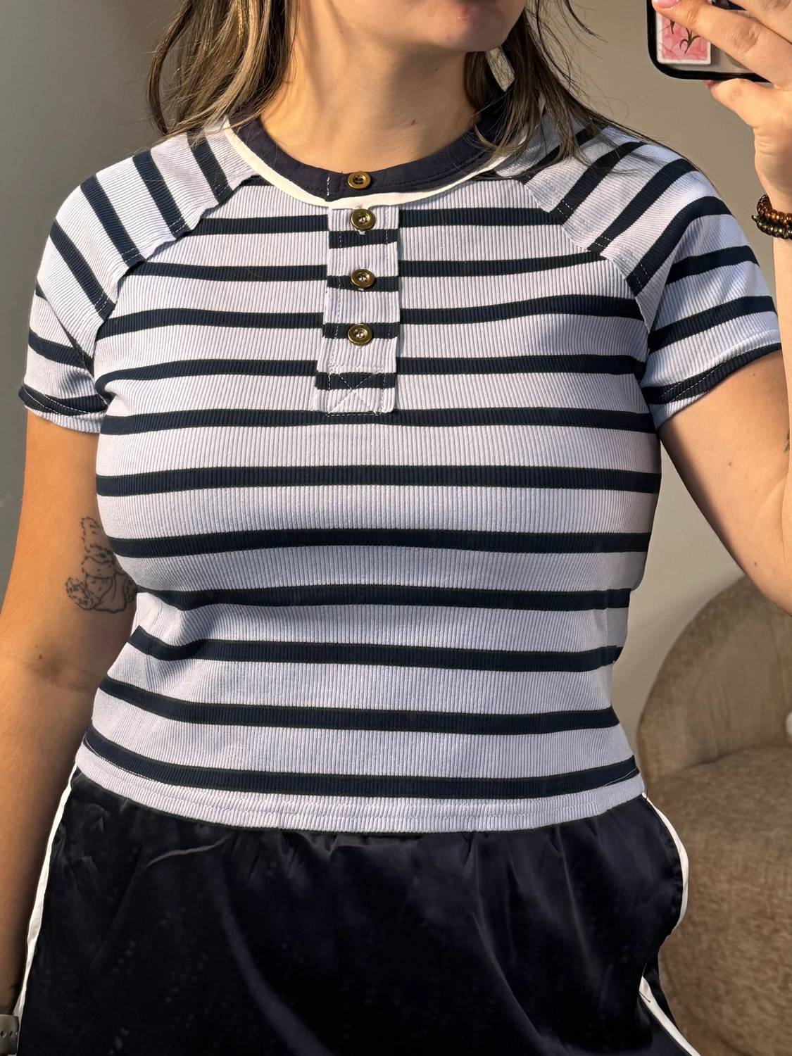 Le Lis - Adele Stripe Short Sleeve Top With Buttons