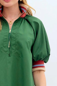 Entro - Callie Contrast Collar Half Zip Top