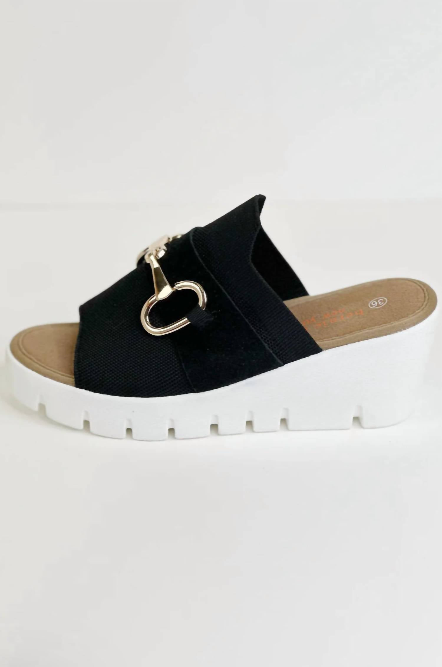 BERNIE MEV Women's Buckle Wedge sandal in black buckle - women's sandal