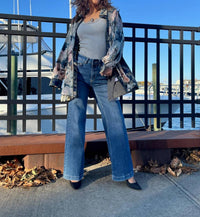 Adore - Printed Long Sleeve Velvet Button-down Shirt