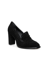 L'Agence Women's Bea Penny Loafer Pump in soft black - women's heels - detail view