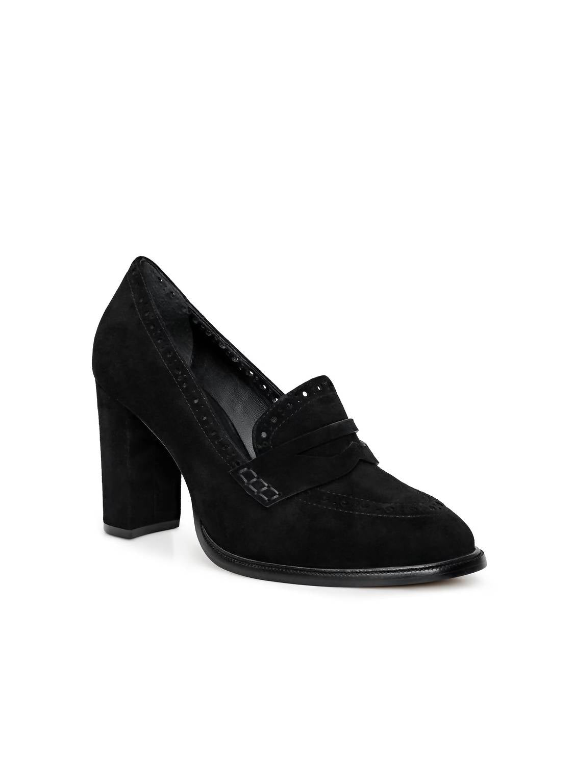 L'Agence Women's Bea Penny Loafer Pump in soft black - women's heels - detail view