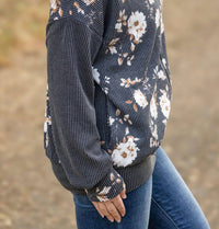 Michelle Mae - Ramona Ribbed Floral Zip Up Hooded Bomber Jacket