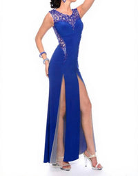 Precious Formals - Sheer-paneled Evening Gown With Walking Slits