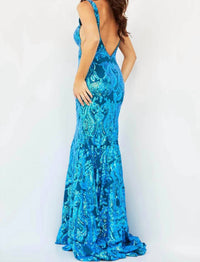 Jovani - Sequin Motif V-neck Prom Dress