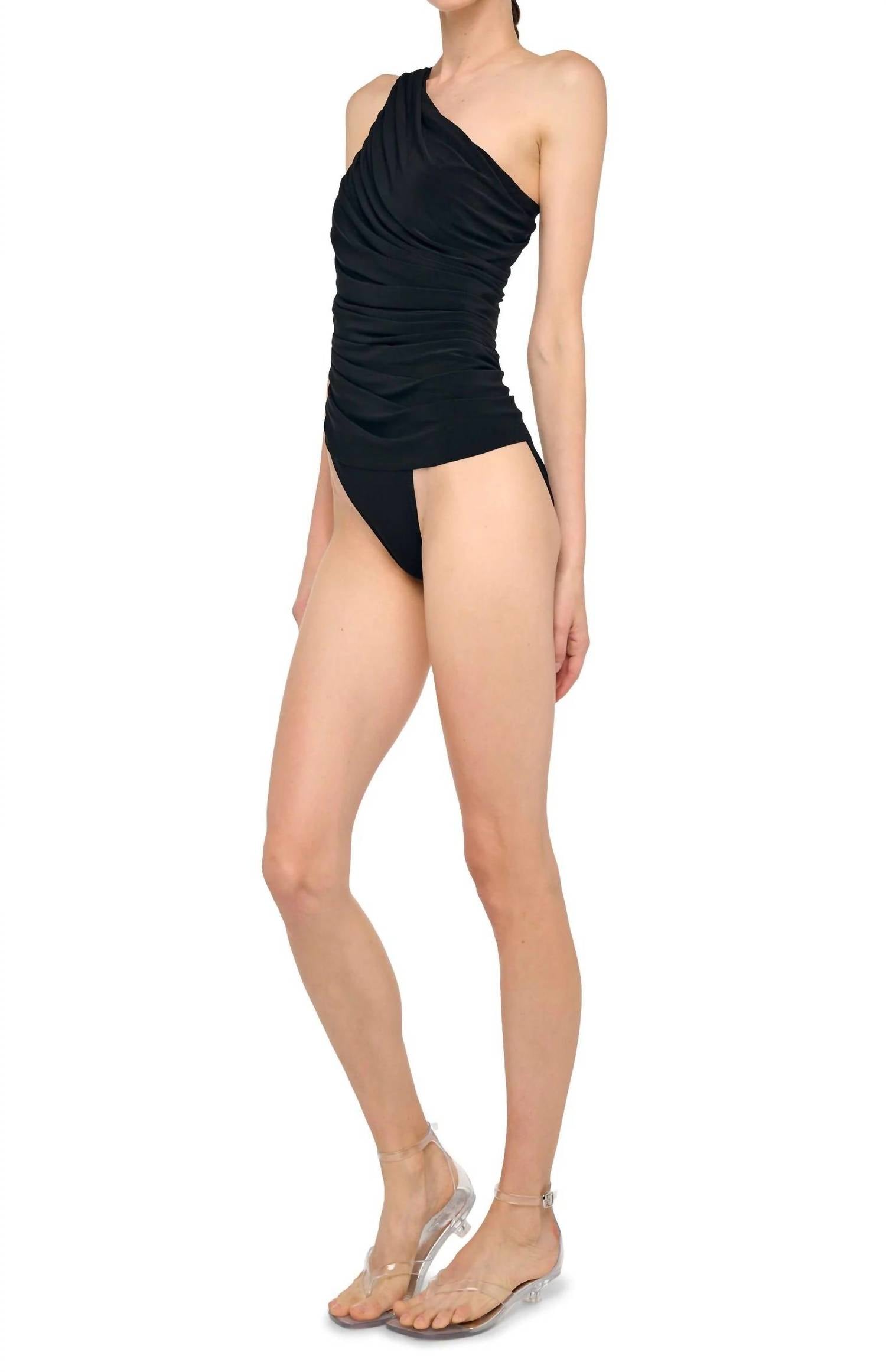 NORMA KAMALI Diana One Shoulder Ruched One Piece Swimsuit in black - women's swimwear - view 4