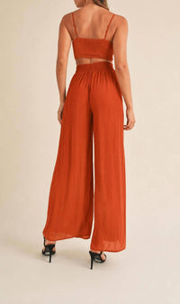 Mable - Smocked Bralette Crop Top & Wide Leg Pants Set