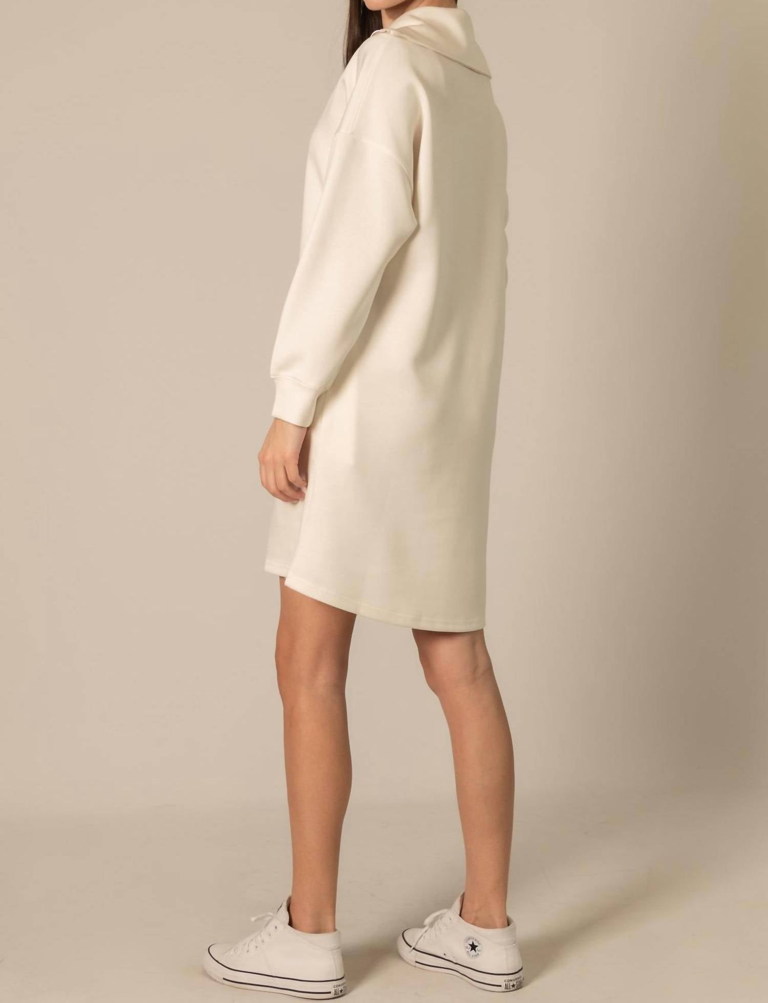 P.CILL Quarter Zip Long Sleeve Dress in ivory - women's dress - detail view
