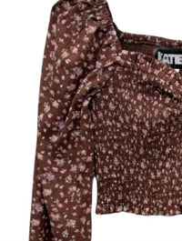 Katie J NYC Girl's Floral Chloe Top in chocolate - kids' blouse - detail view