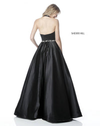 Sherri Hill Halter Beaded Waist Prom Dress in black - women's dress - detail view