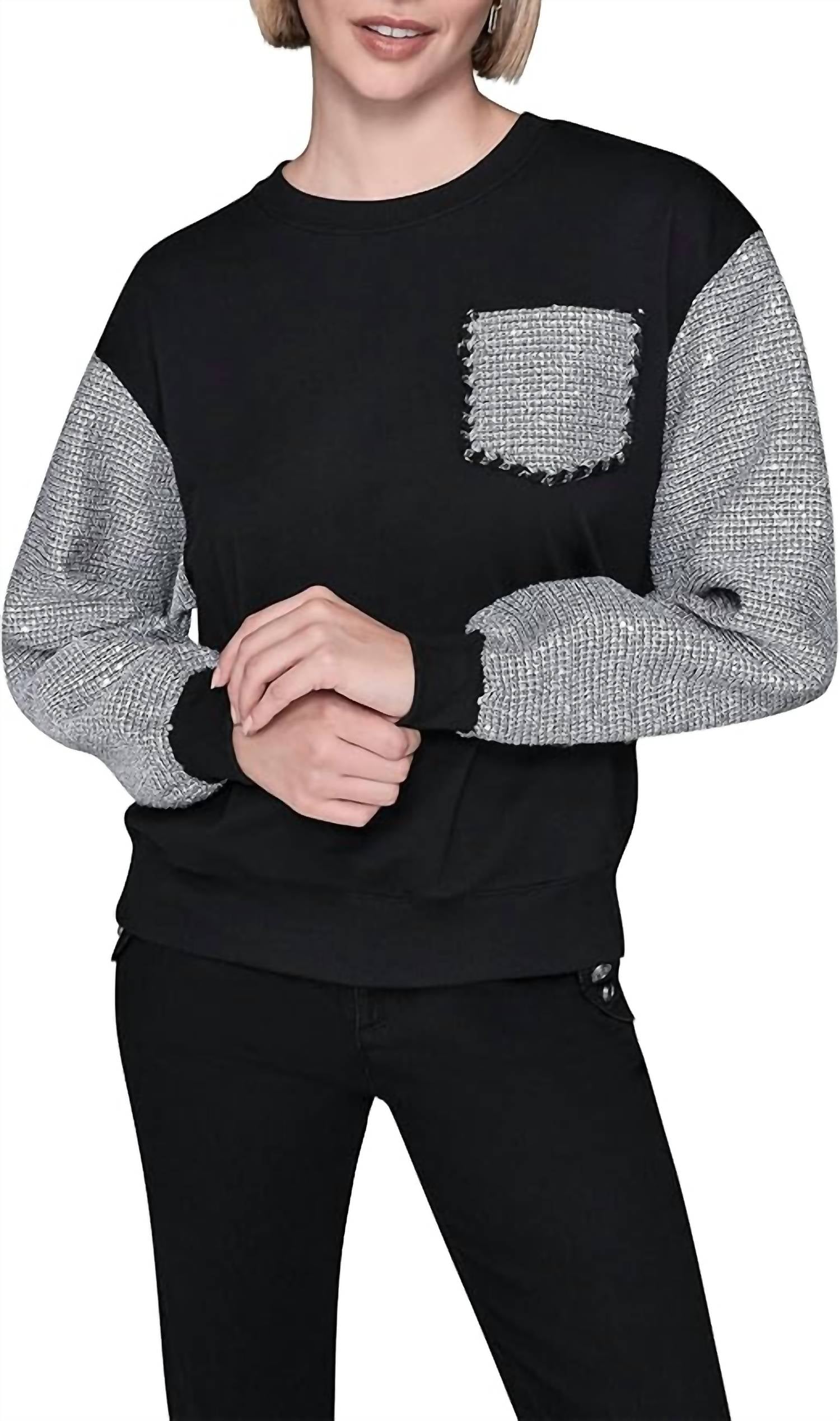 Karl Lagerfeld - Crewneck Sequined Tween Long Sleeve Top
