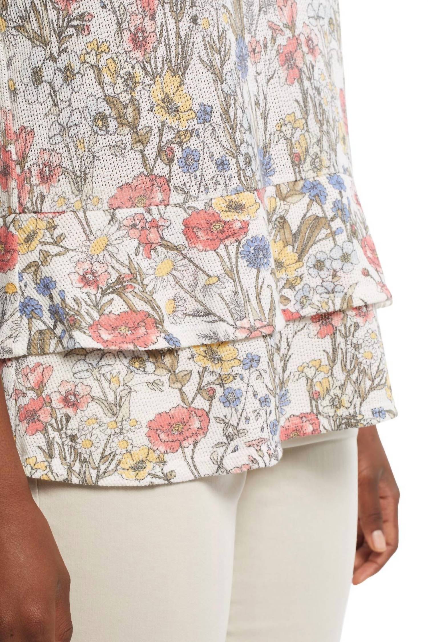 TRIBAL Kyra Floral Tiered Tank in fern - women's tank top - detail view