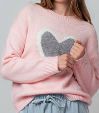 Urban Daizy - Plush Heart Graphic Intarsia Sweater