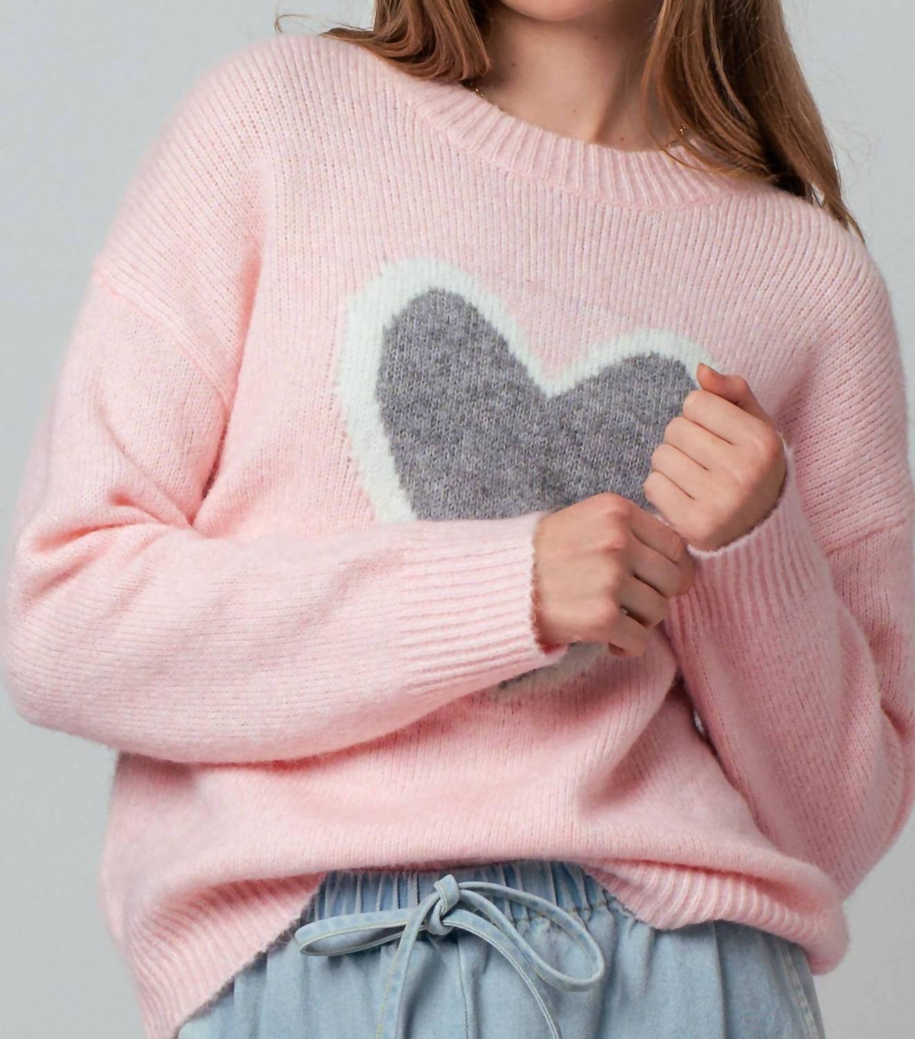 Urban Daizy - Plush Heart Graphic Intarsia Sweater