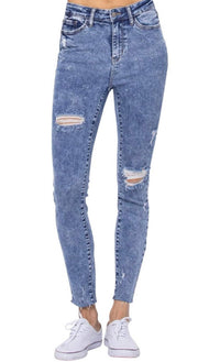 Judy Blue - Hi-rise Acid Wash Destroyed Skinny Jeans
