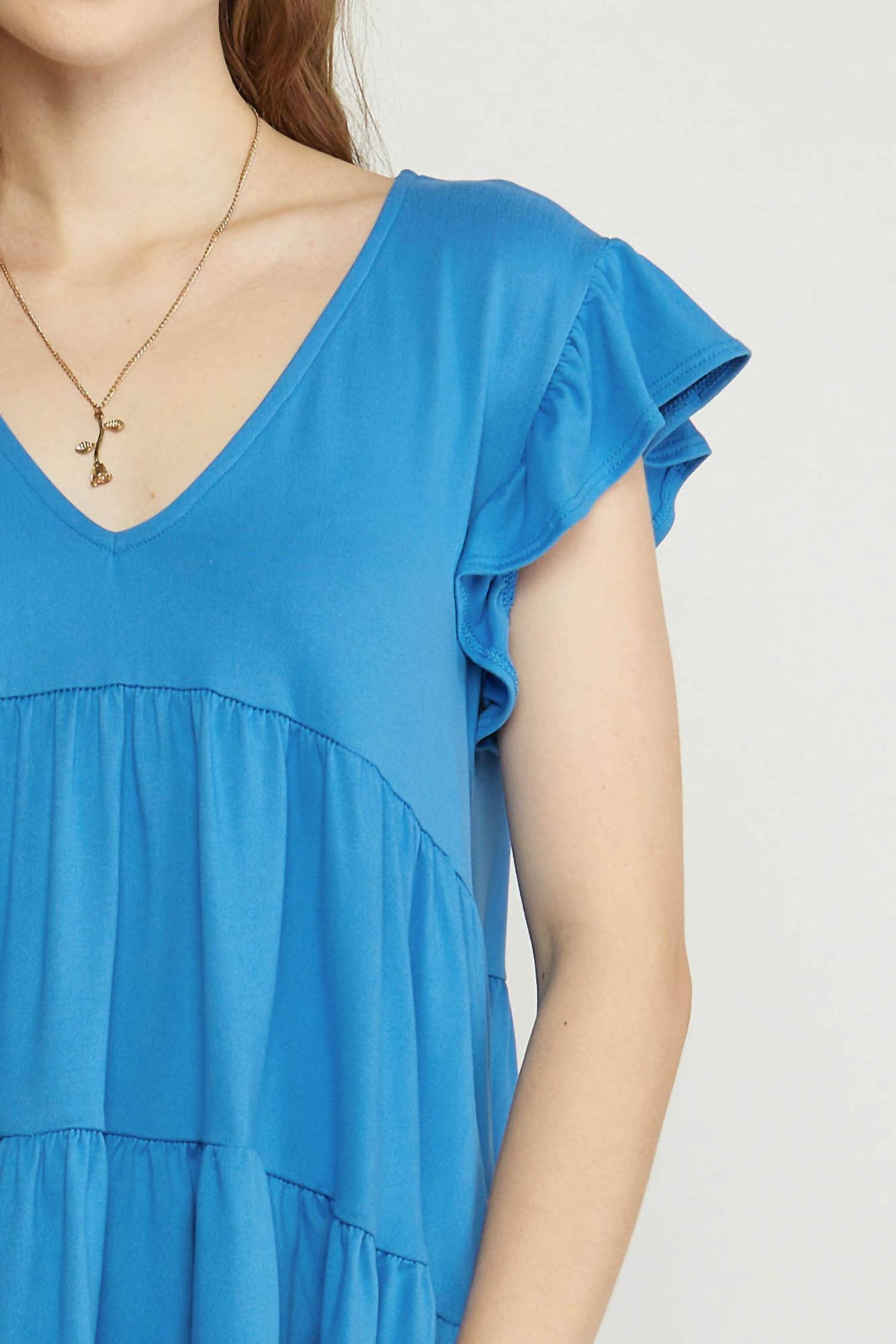 entro Tiered Ruffle Babydoll Top in french blue - women's blouse - view 4