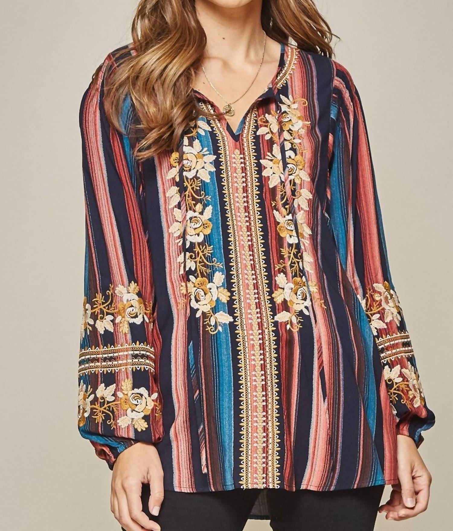 Andree By Unit - Striped & Embroidered Top