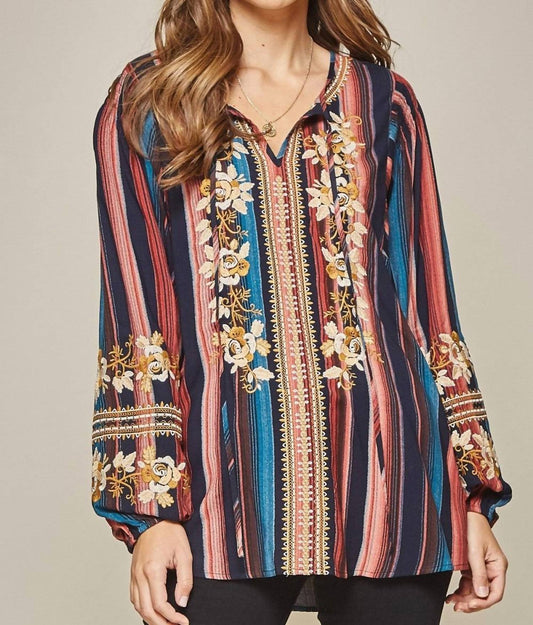 Andree By Unit - Striped & Embroidered Top