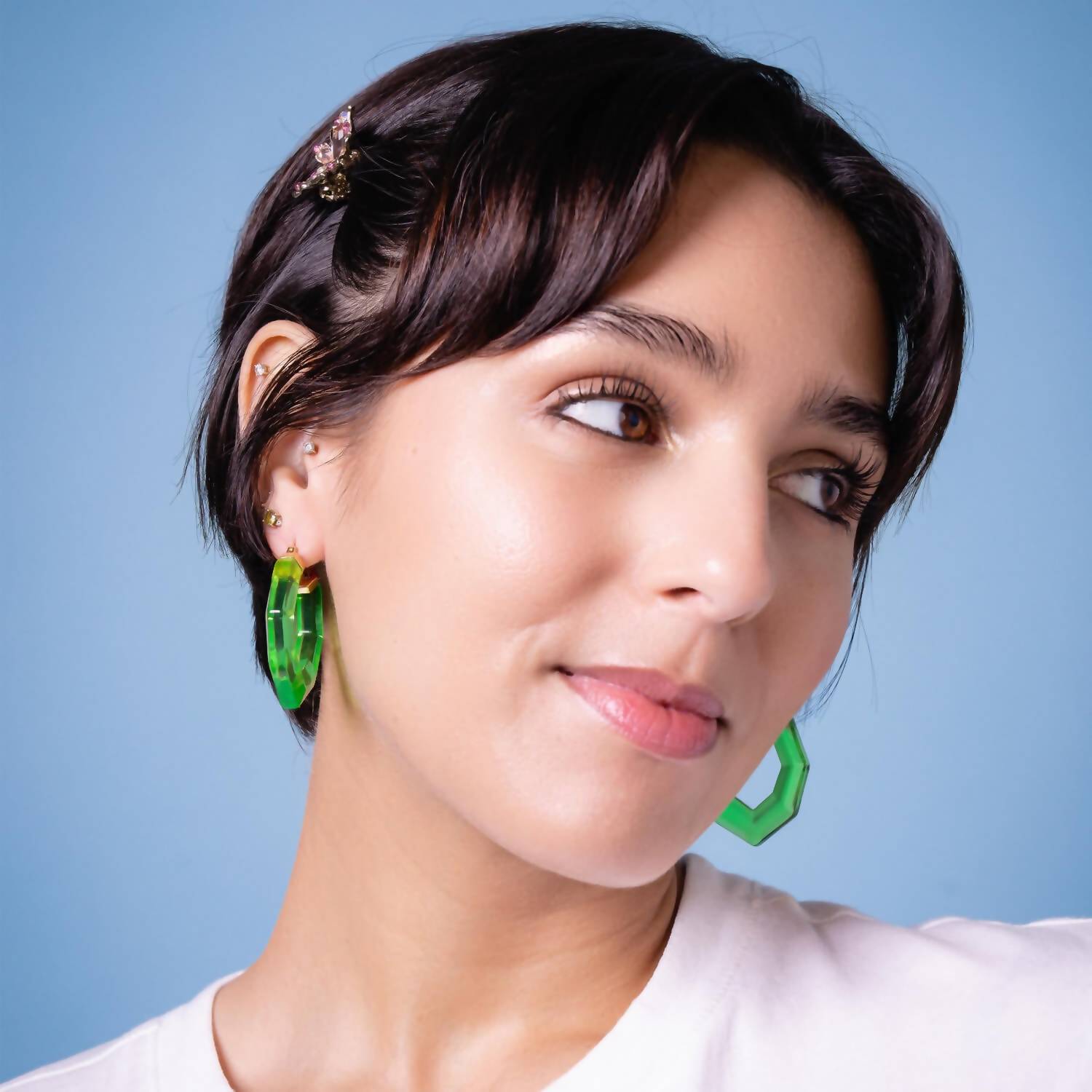Gold & Honey - Pear Gem Lucite Hoop Earrings