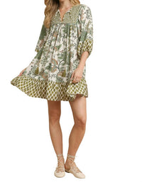 Umgee - Mixed Print 3/4 Sleeve Dress