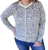 STACCATO Inside Out Button Down Leopard Cardigan in beige gray - women's cardigan - detail view