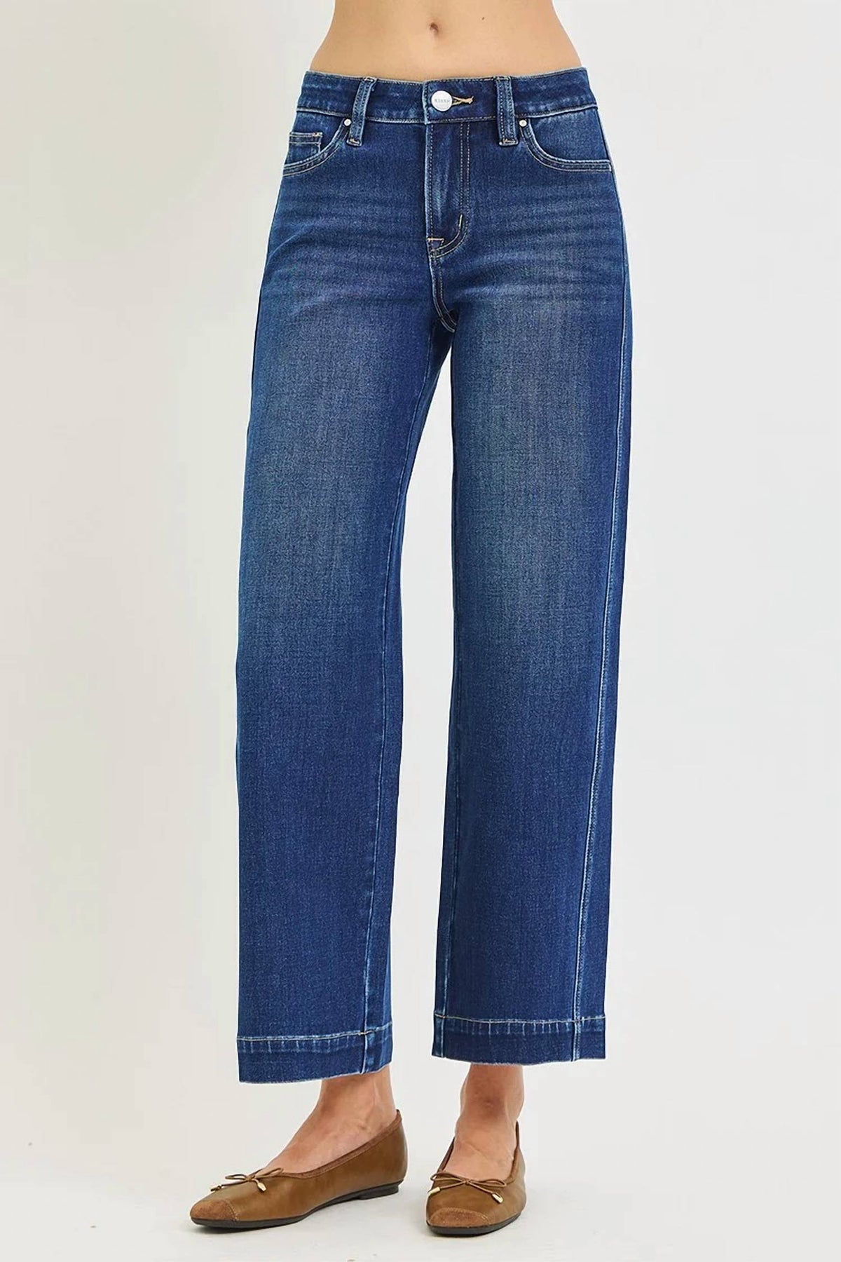 Risen - Mid Rise Ankle Wide Leg Jeans