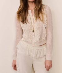 LoveShackFancy Melisse Eyelet Ruffle Cardigan in aspen white 1 - women's cardigan