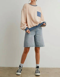 Buttermelon - Striped Oversized Crewneck Long Sleeve Sweater
