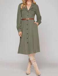 She + Sky - Liv Long Sleeve Button Down Midi Dress