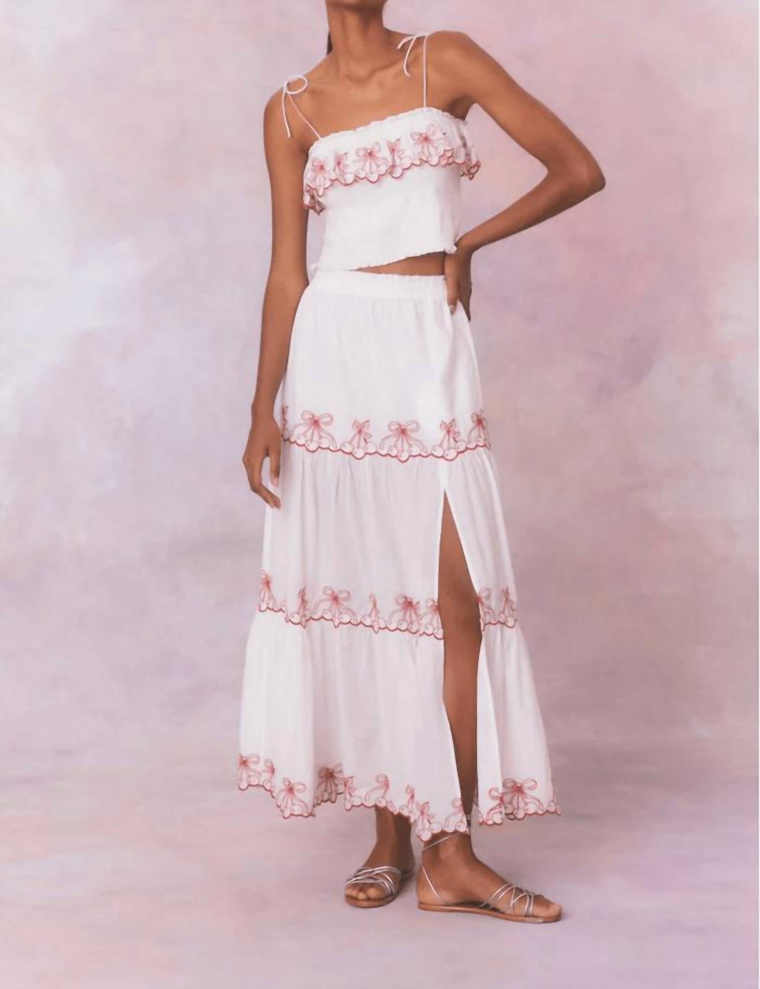 Loveshackfancy - Candy Red Jemila Embroidered Cotton Maxi Skirt