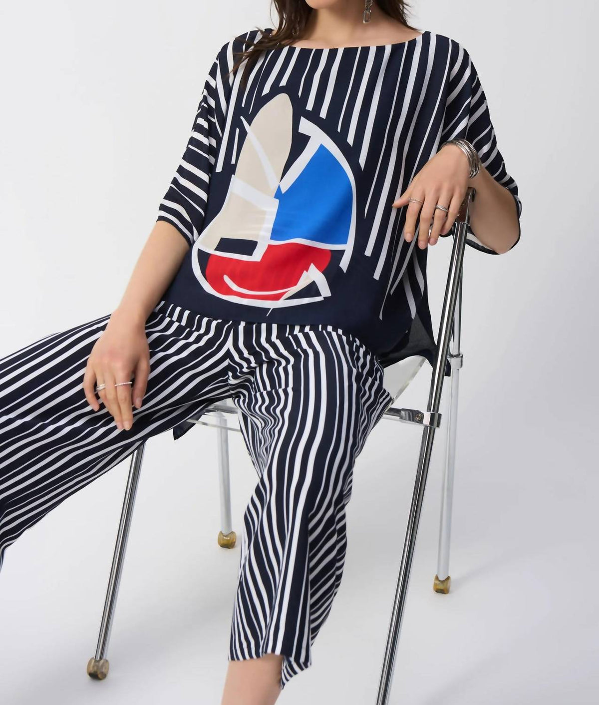 Joseph Ribkoff - Striped Abstract Poncho Top