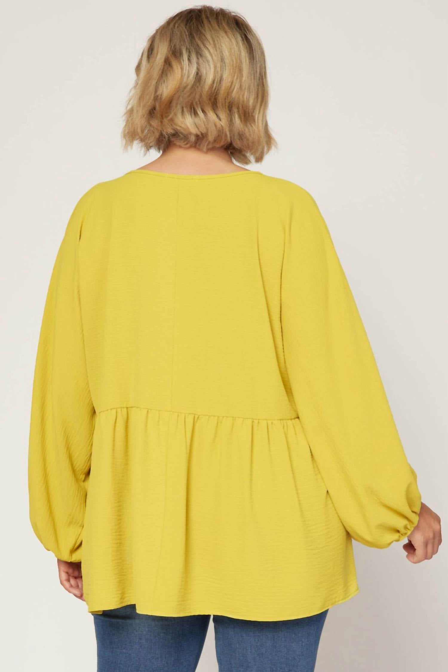 Entro - Textured Long Sleeve Babydoll Top