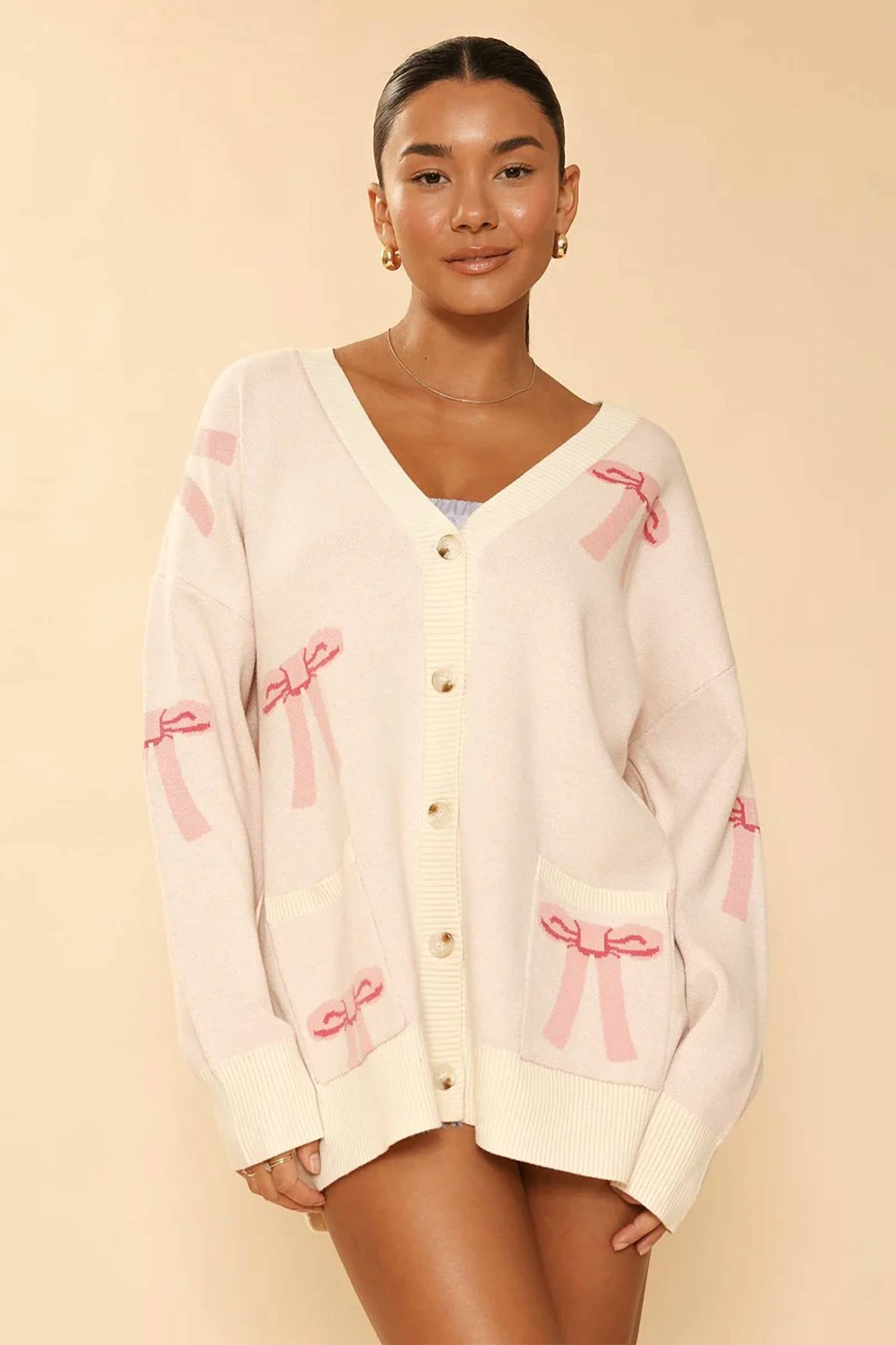 Miss Sparkling - All Over Bow Knit Cardigan