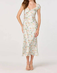 Astr - Makaela Puff Sleeve Satin Midi Dress