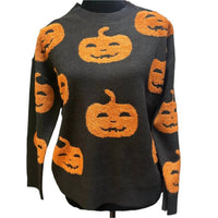 Fashion By Mirabeau - Women's Knit 3d Jack-o-lantern Sweater