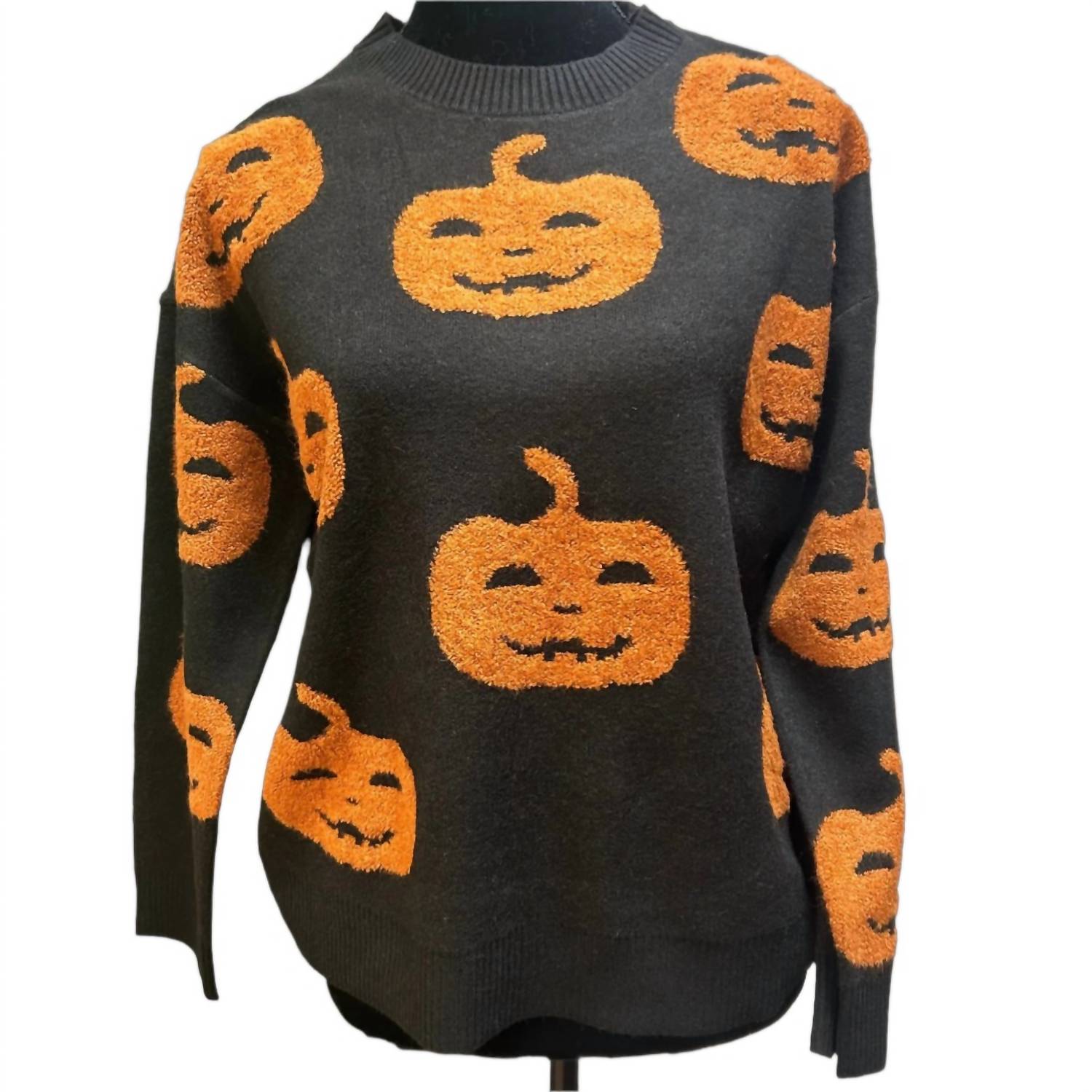 Fashion By Mirabeau - Women's Knit 3d Jack-o-lantern Sweater