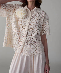 Caron Callahan April Button Down Shirt in ivory cotton lace - women's shirt - view 4