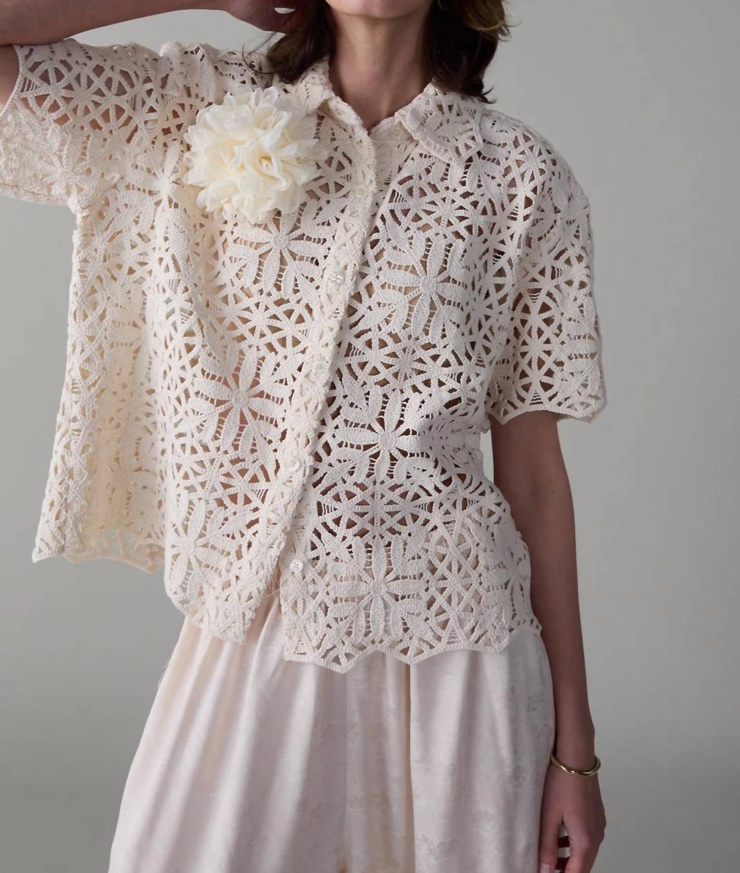 Caron Callahan April Button Down Shirt in ivory cotton lace - women's shirt - view 4
