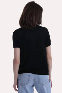 Minnie Rose - Short Sleeve Frayed V-neck Top
