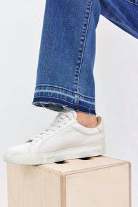 Judy Blue Mid Rise Release Hem Dad Denim Jeans in blue - women's jeans - view 8