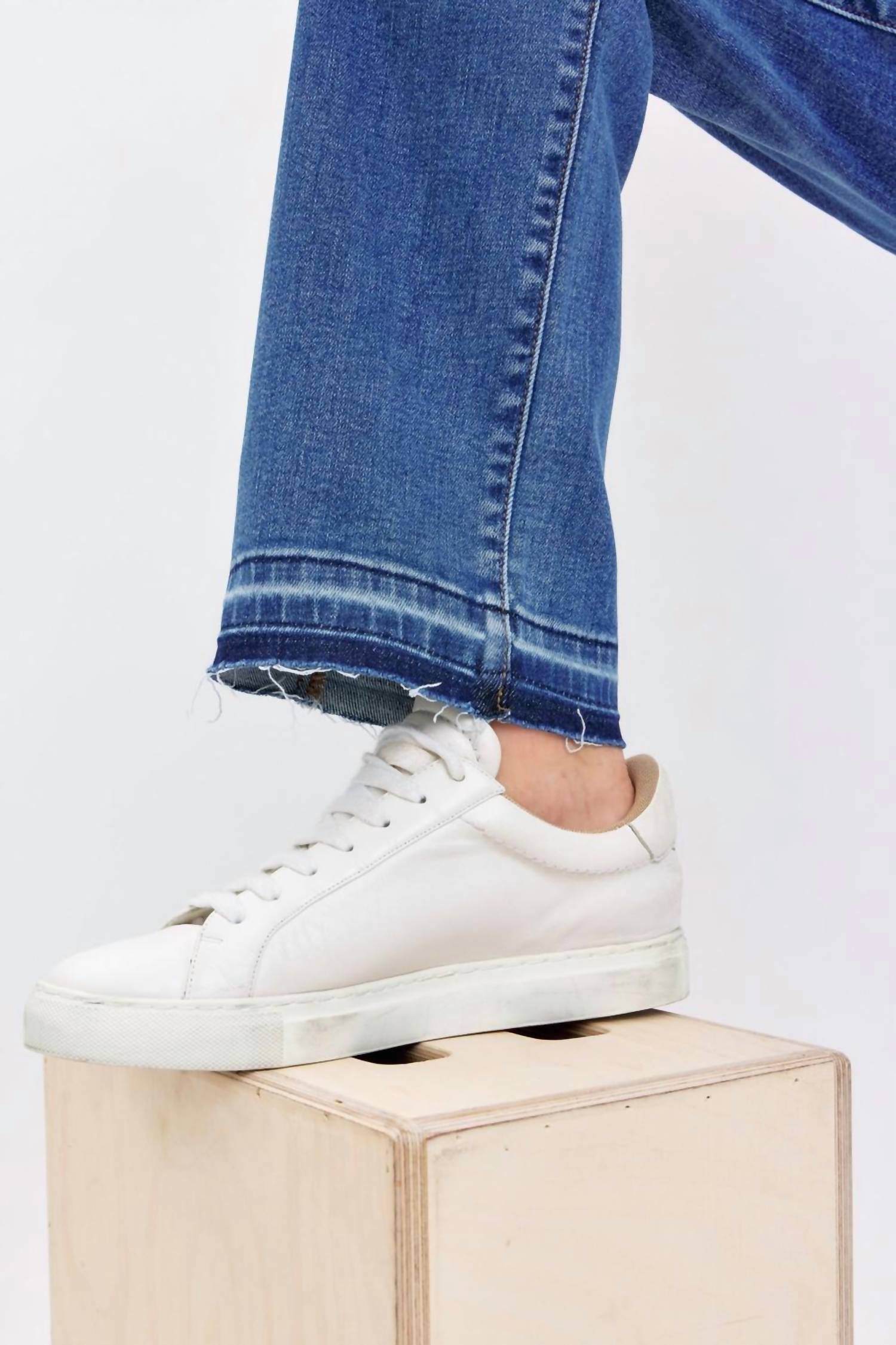 Judy Blue Mid Rise Release Hem Dad Denim Jeans in blue - women's jeans - view 8