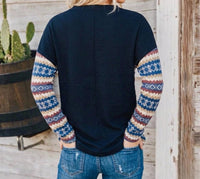 Southern Grace Sedona Sky Aztec Henley Pull Over Sweater in navy multi - women's sweater - detail view