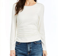 DREW Pansy Shirt in ivory - women's long sleeve top - detail view