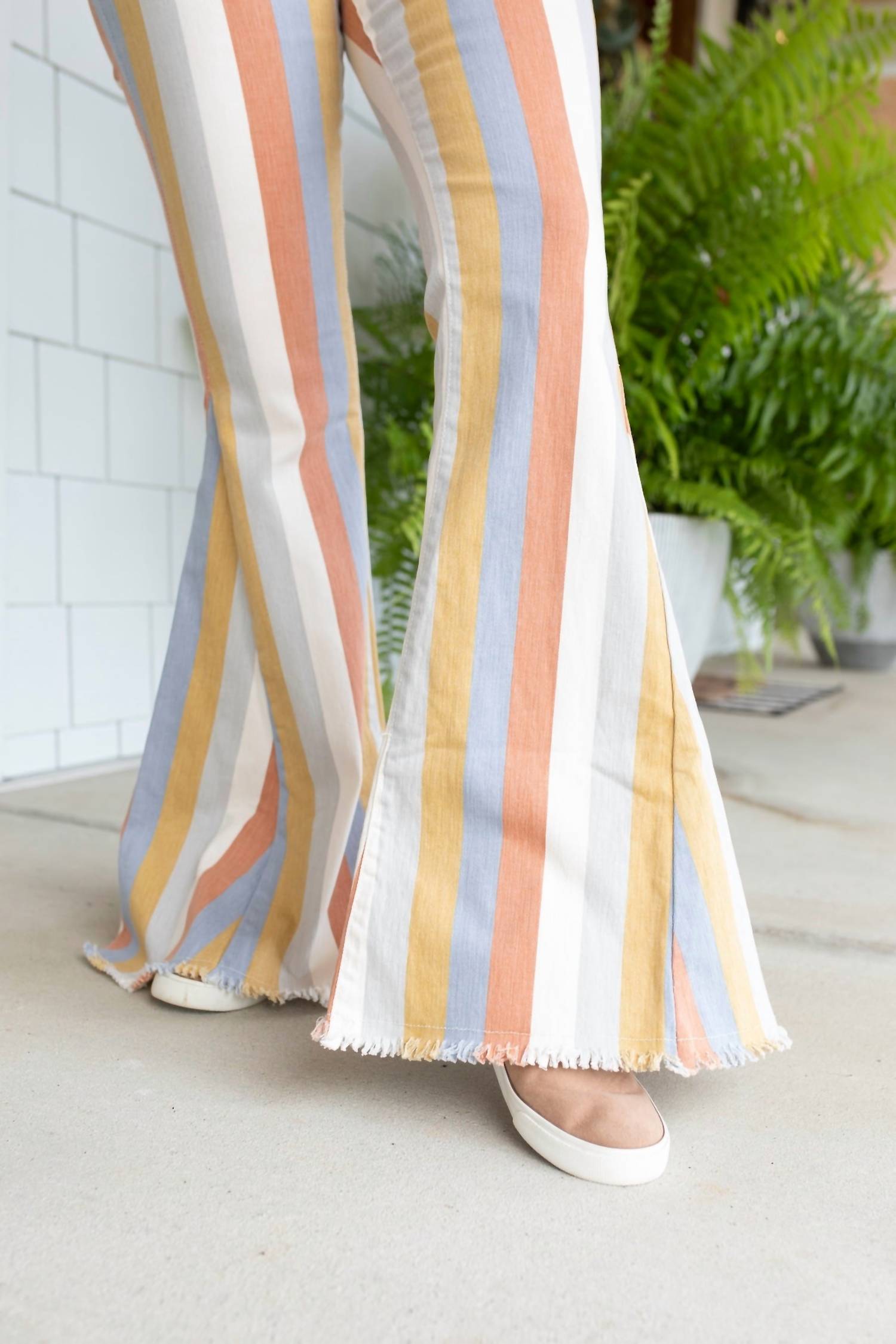 Saints & Hearts Multi Striped Flare Jeans in clay - women's pants - alternate view