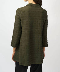 Joseph Ribkoff - Zipped Collar 3/4 Sleeves A-line Textured Top