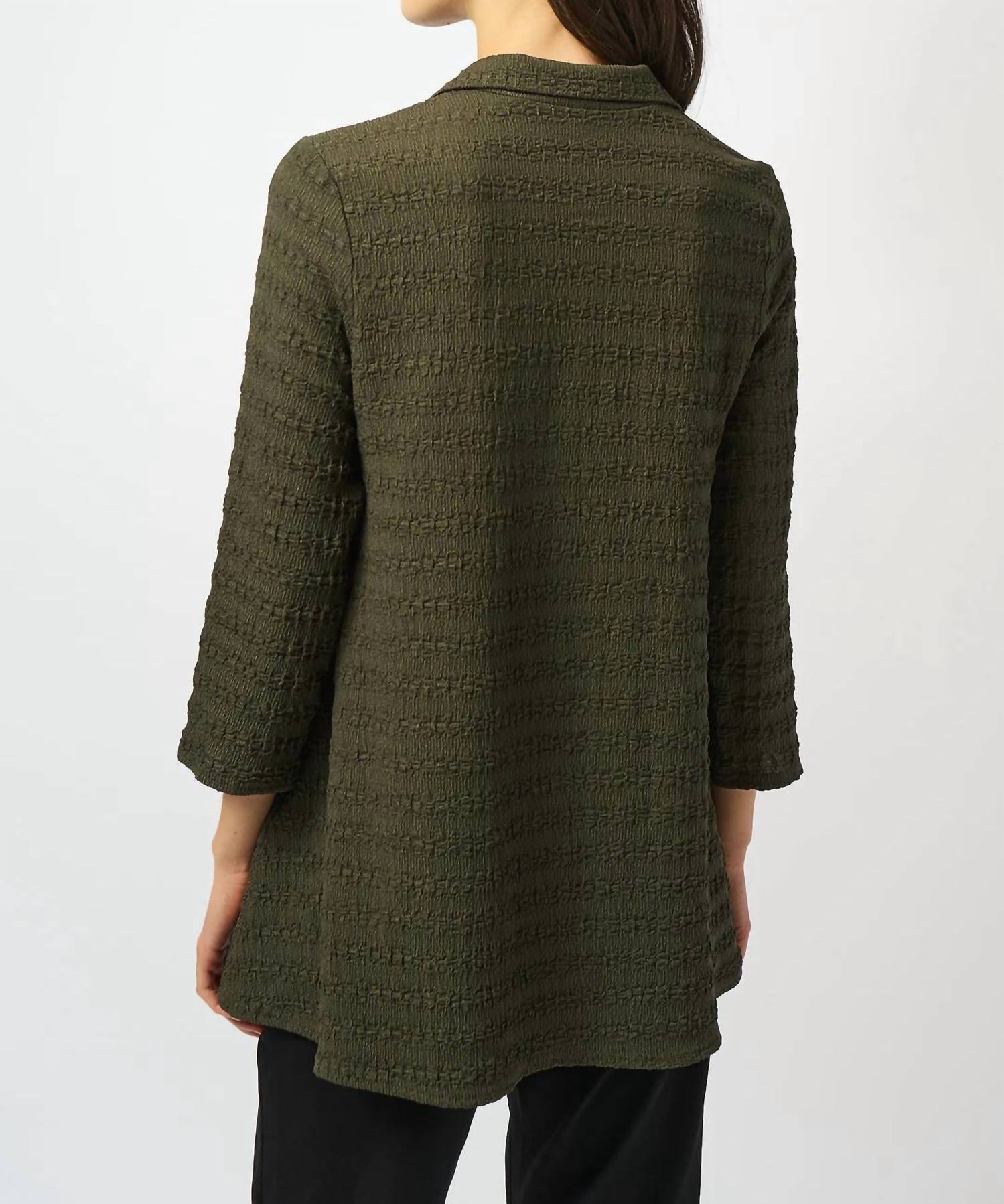 Joseph Ribkoff - Zipped Collar 3/4 Sleeves A-line Textured Top