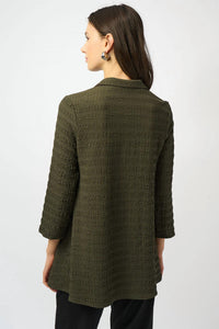 Joseph Ribkoff - Zipped Collar 3/4 Sleeves A-line Textured Top