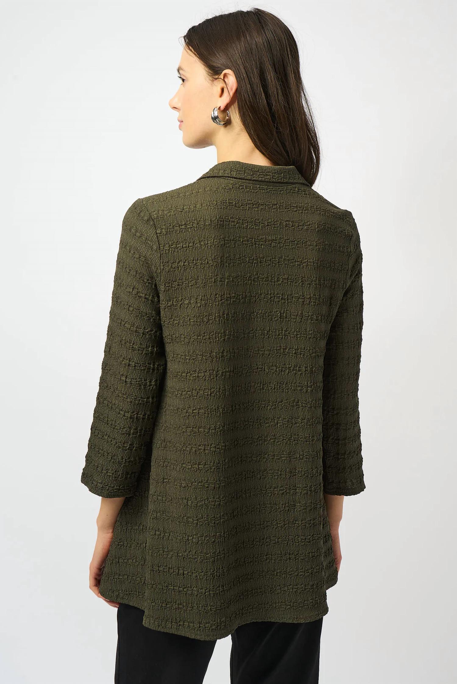 Joseph Ribkoff - Zipped Collar 3/4 Sleeves A-line Textured Top