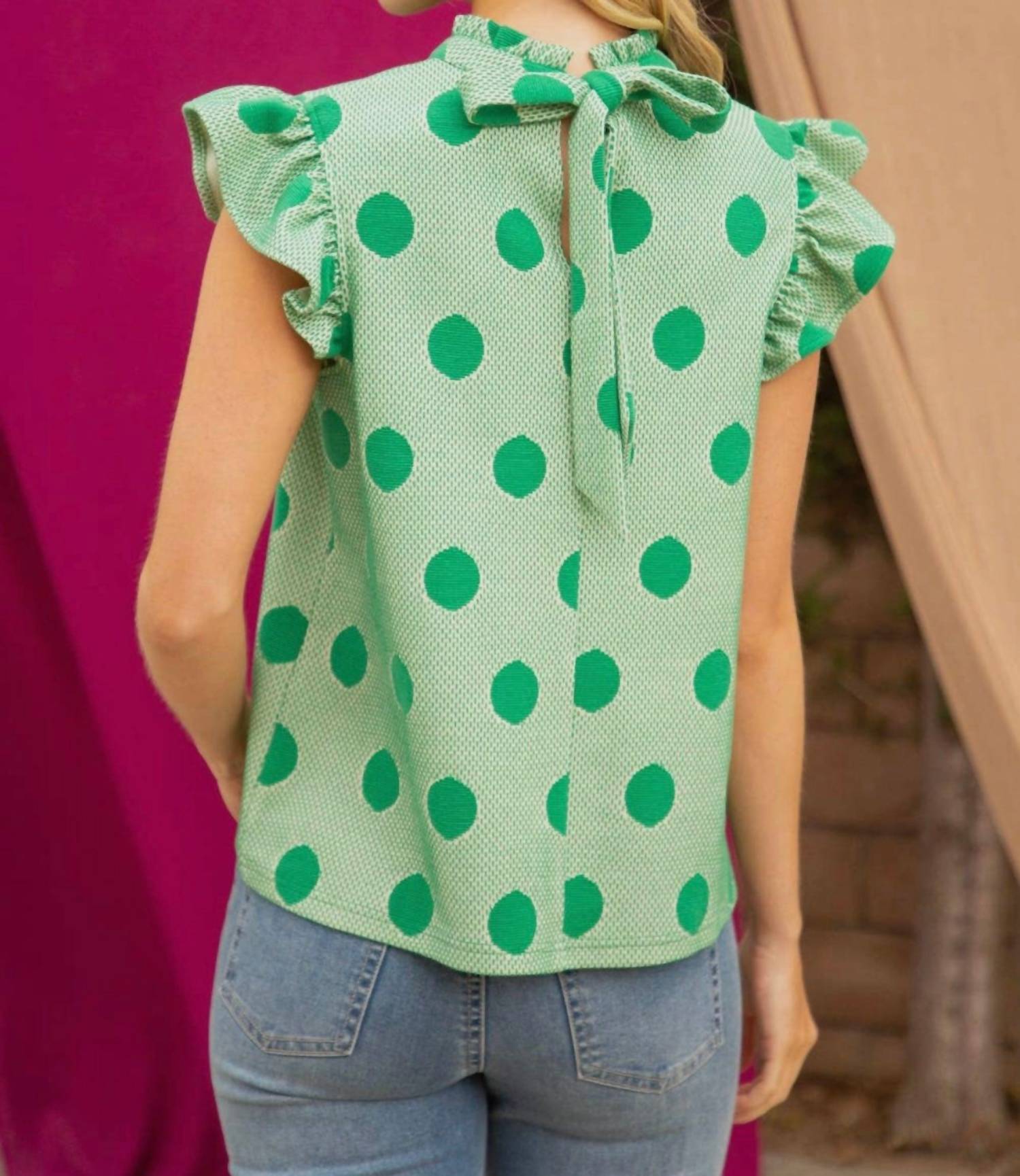 Voy - Polka Dot Tie Back Knit Top