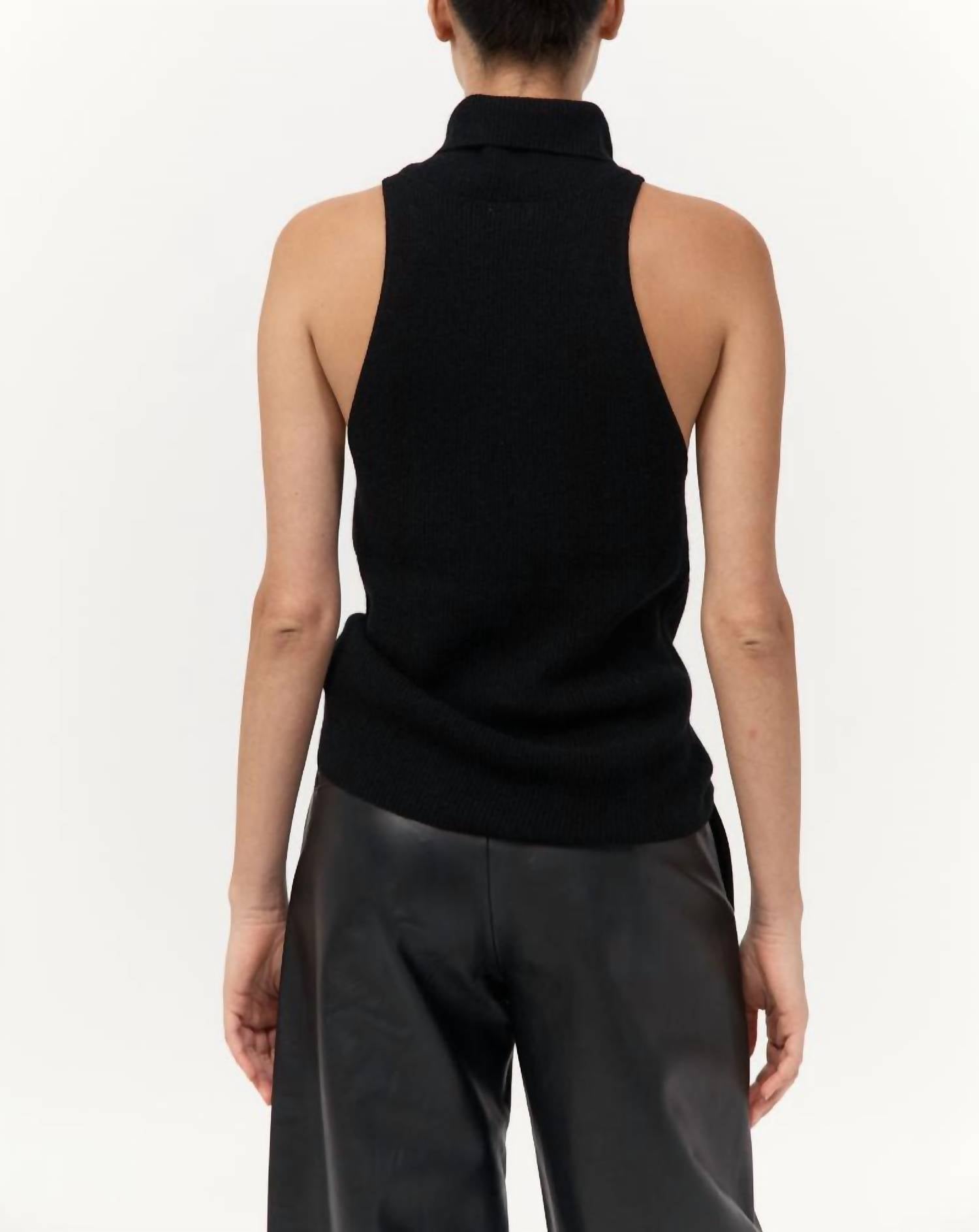 St. Agni Cashmere Blend Top in black - women's tank top - detail view